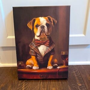 Charming Bulldog Canvas Art with Plaid Bow Tie